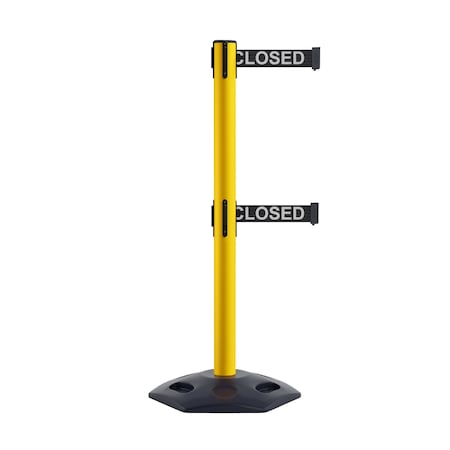 Stanchion Dual Belt Barr. Rubber Base Yellow Post 9ft.Line...Belt